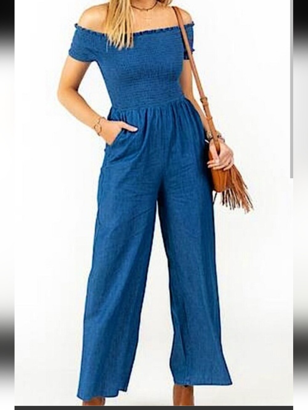 Blue Rain Smocked Chambray Jumper With Pockets Size Medium